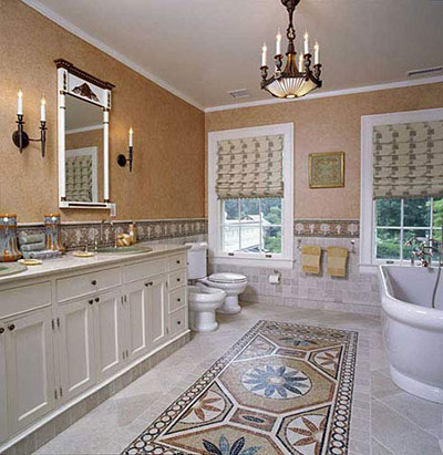 Master Bath with custom mosaic floor