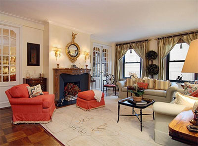 Living Room with newly installed antique Louis XV mantel