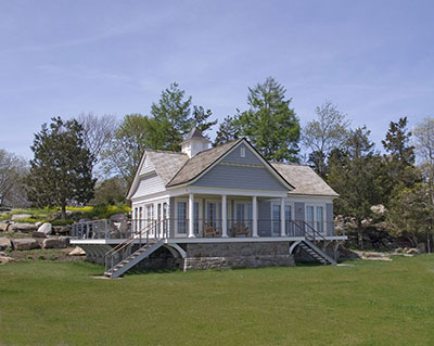 Boathouse entry bridge and cupola with Sachem weathervane